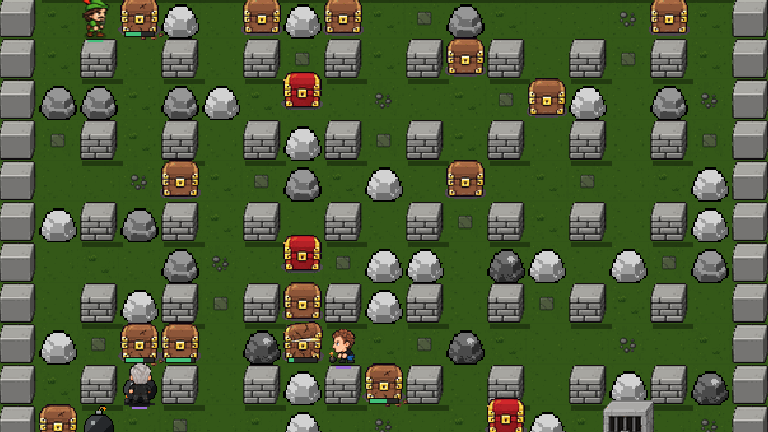 A grid mine with the hero and bomb obstacles